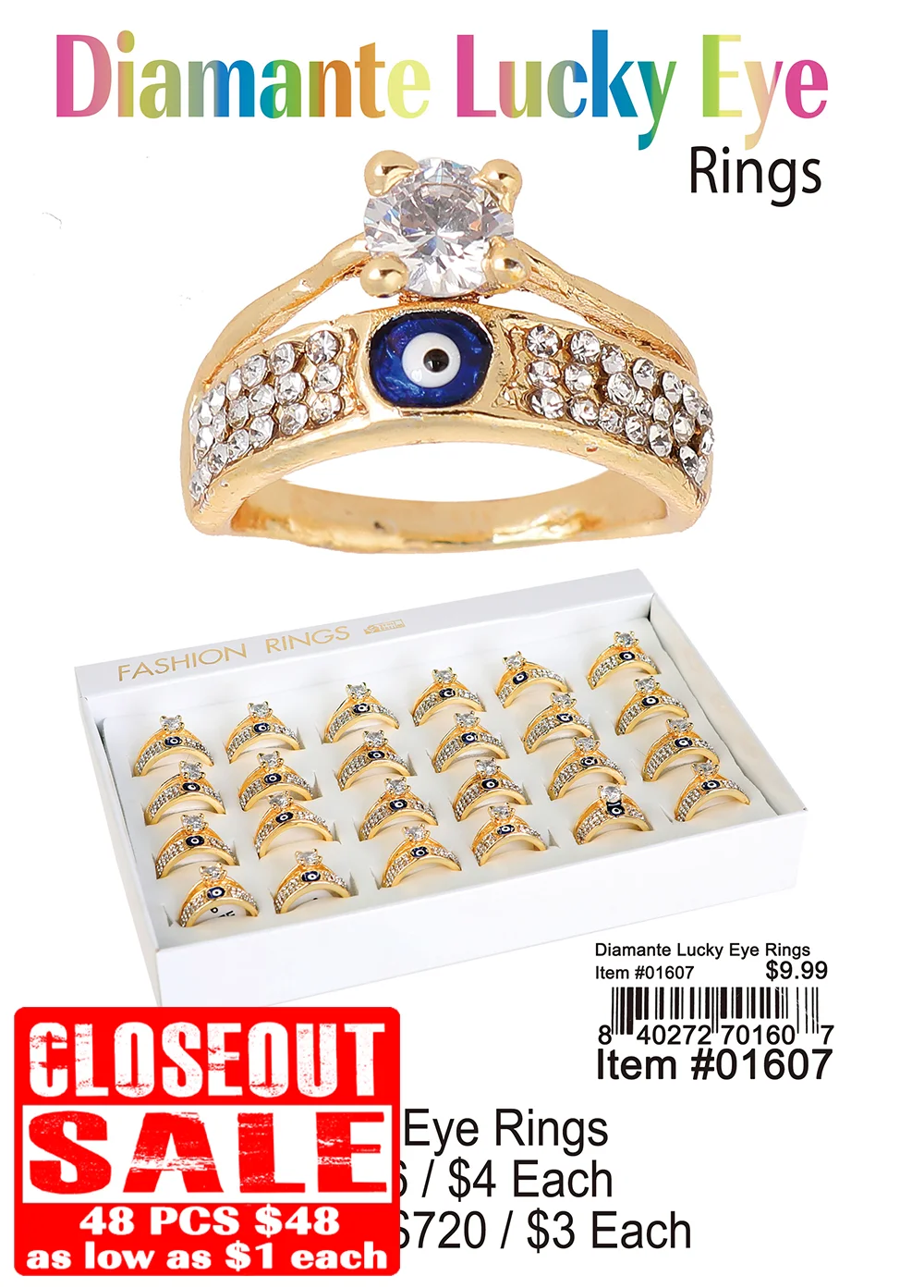 Diamante Lucky Eye Rings Closeout